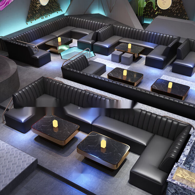 芝易定制酒吧卡座夜总会清吧ktv包厢u型转角沙发轻奢欧式嗨房茶几工厂