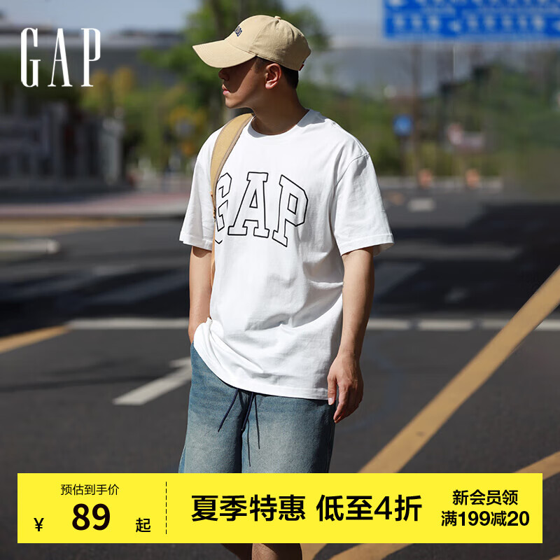 Gap夏季爆款男女装2024夏新款撞色logo圆领短袖T恤纯