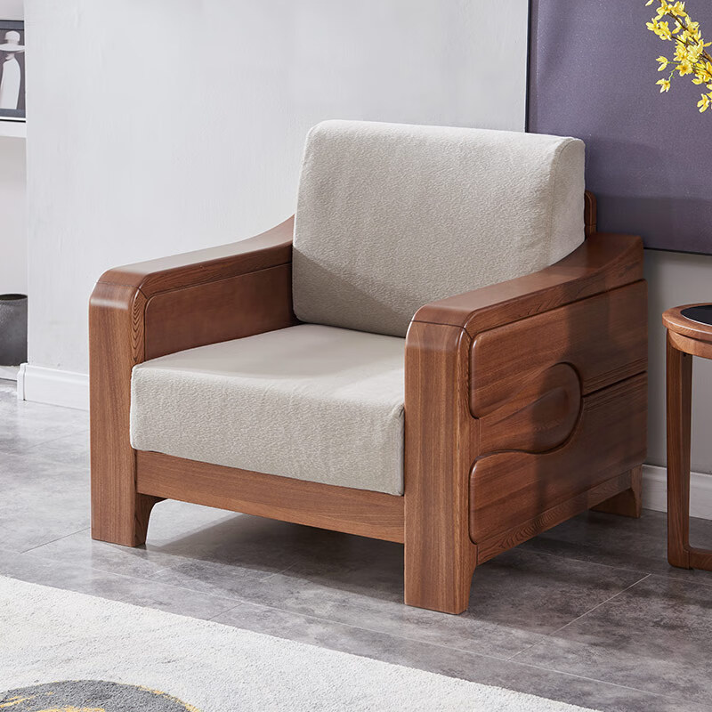 光明家具 实木沙发中式客厅榆木家具沙发组合3808 单人位