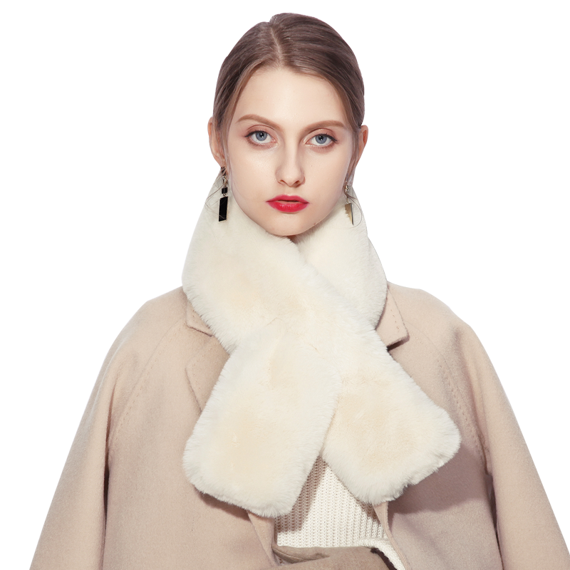 上海故事 冬季流行时尚日系可爱仿獭兔毛纯色围脖 奶白