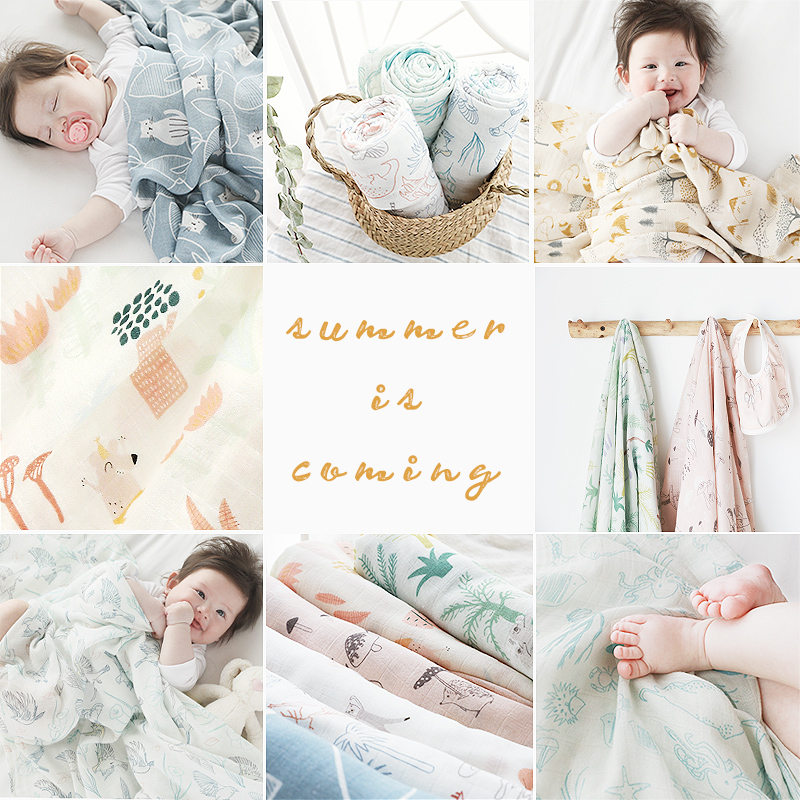 格里尼（griny）Griny婴儿纱布被子夏季薄款新生儿用品襁褓包巾初生抱被宝宝盖毯 畅游海洋 120x120cm