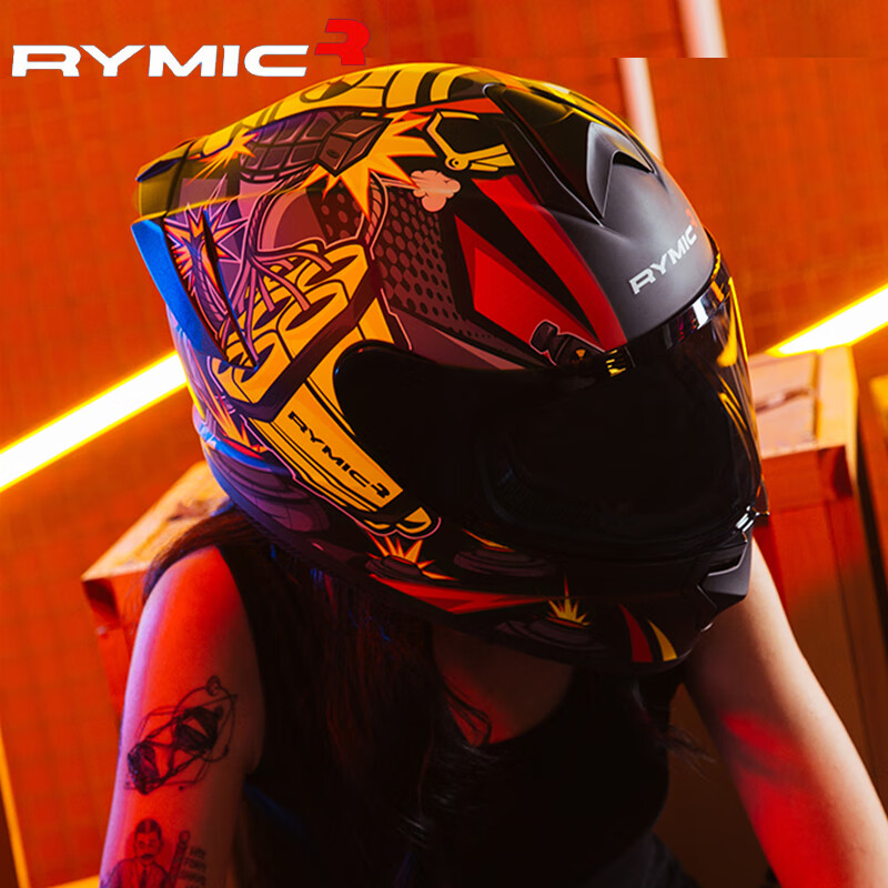 RYMIC头盔摩托车全盔男士机车女四季安全帽赛车跑盔冬季防雾蓝牙槽装备 黄红黑TNT（大尾翼） 3XL（建议63-64cm）