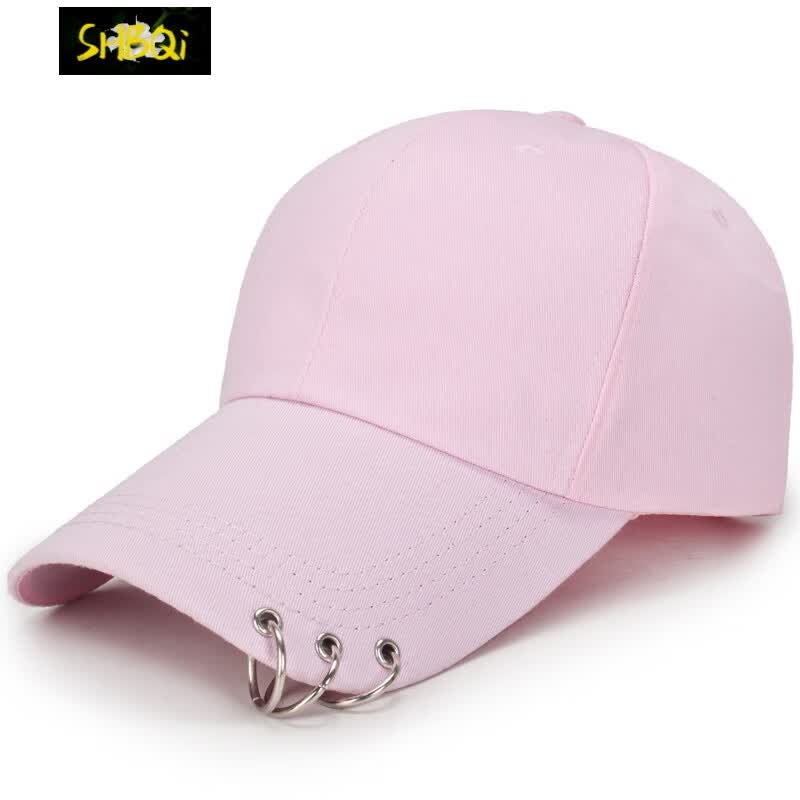 夏季通用太阳帽子春新款光板棒球帽士潮流挂环帽子休闲冒孑 三环粉色