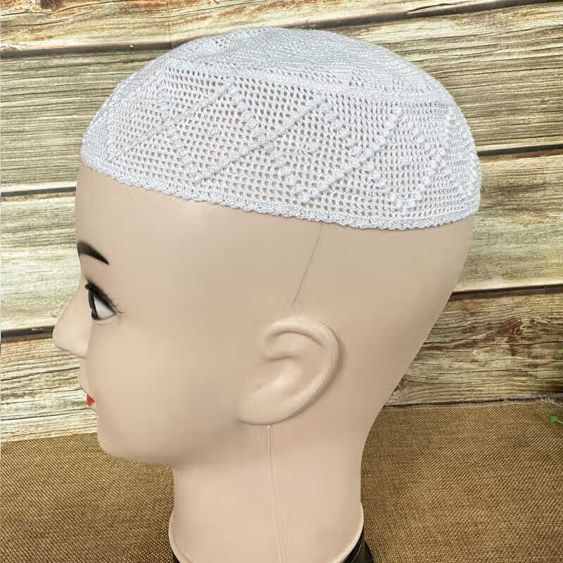 贺杨喻瓜皮帽回族帽子礼拜帽纯棉透气夏季薄款新款白顶帽手工钩针织帽