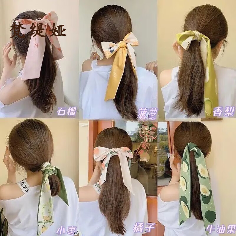 梵緹婭發(fā)帶女綁發(fā)絲巾絲帶頭飾網(wǎng)紅2024年新款頭繩法式頭巾夏季頭發(fā)飄帶 飄帶6件-組合B