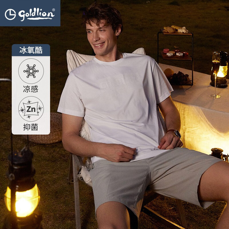 金利来夏季新款短袖男冰氧酷凉感条纹立体印花圆领休闲t 白色-00 s