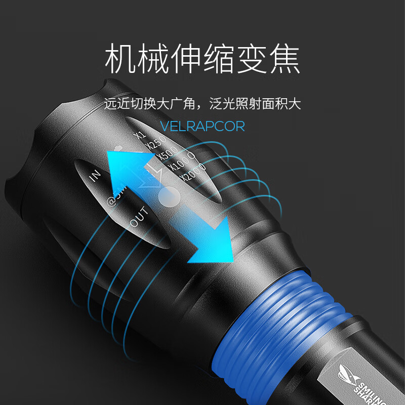 微笑鲨自行车灯前灯强光充电超亮夜间手电筒夜骑骑行装备单车山地车车灯 【铝合金材质】高亮款+自行车夹