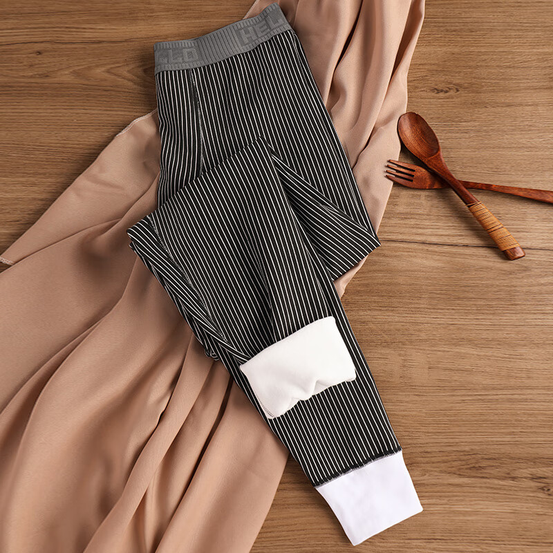 松山棉店男士保暖裤秋裤纯棉加绒加厚毛裤秋冬打底裤衬裤男生条纹保暖棉裤 1条装【加绒加厚】黑色 3XL 【合适170-190斤】