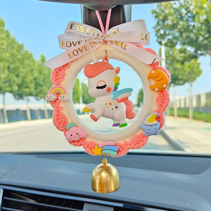 蓝胖子挂饰载吊饰后视镜叮当猫吊坠车饰 卡通圆环 幸运马-粉色(成品)
