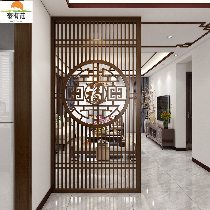 缘古屋新中式实木格栅屏风隔断正对入户门遮挡客厅风水福玄关花格 100