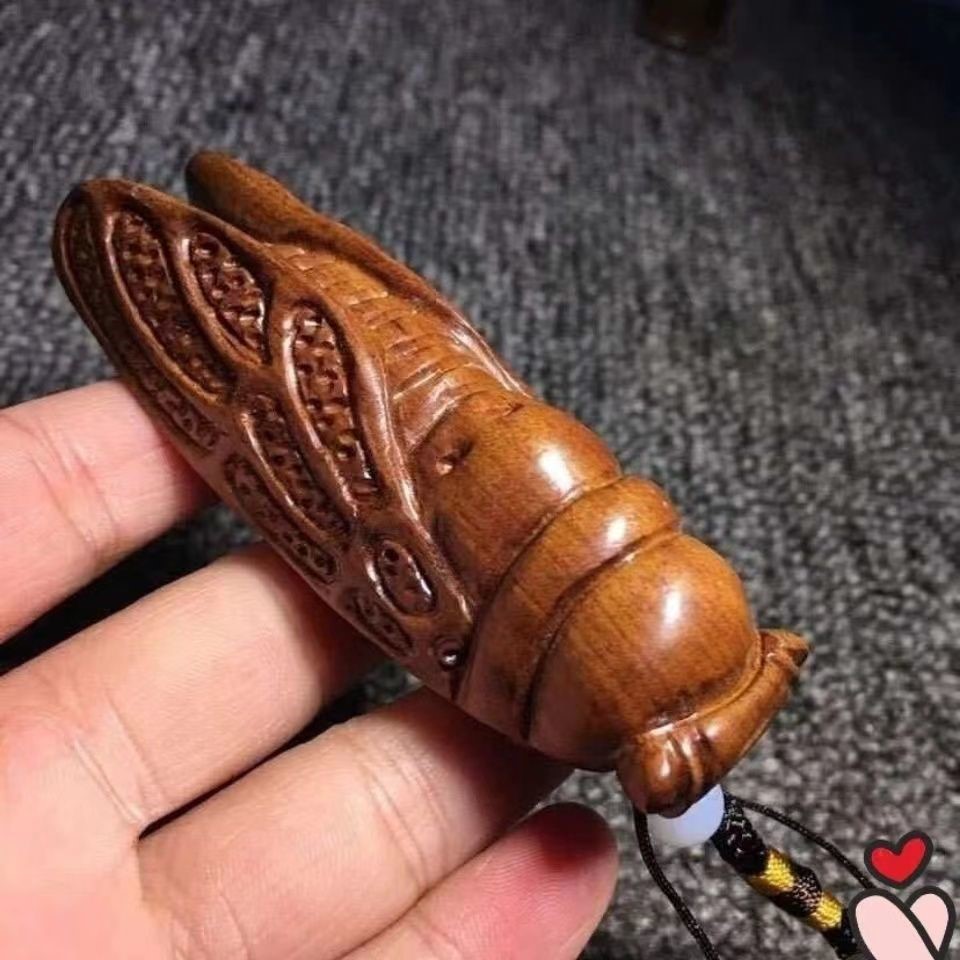 萦娪越南木雕手把件蝉知了手工实木雕刻可把玩可摆件的工艺品 腰(蝉