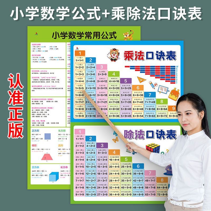 九九乘法口诀表挂图墙贴小学数学常用公式大全99乘除法口诀卡片小学