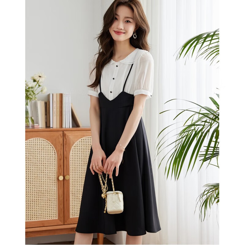 la chapelle homme拉夏贝尔拼接假两件新款连衣裙子夏天女装衣服2023