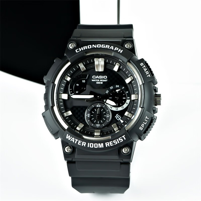 卡西欧(casio)手表男三眼多功能经典复古黑金防水运动mcw200h-9a 1a