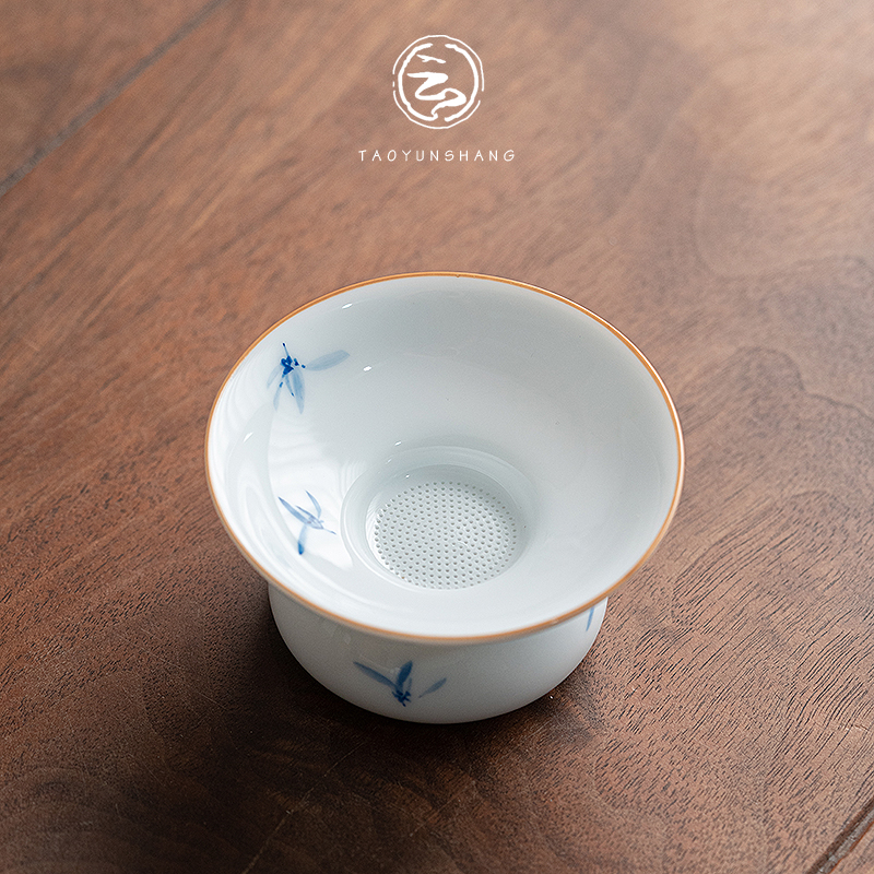 手绘小兰花茶漏茶滤陶瓷茶隔泡茶茶叶过滤网滤茶器功夫茶具配件 手绘