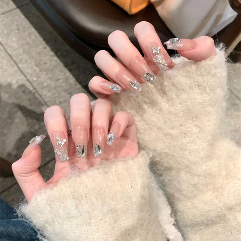 迪卡露（Dikalu）Ins 小红书穿戴甲甲片批发长款碎钻蝴蝶美甲贴成品指甲贴片果冻胶 CDJ-307-精灵蝴蝶 1ml