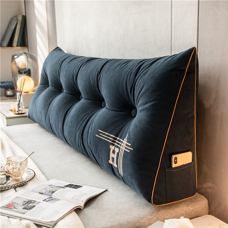 床头靠垫三角腰靠床靠背飘窗长靠枕沙发刺绣大靠垫 艾琳系列-岩石蓝