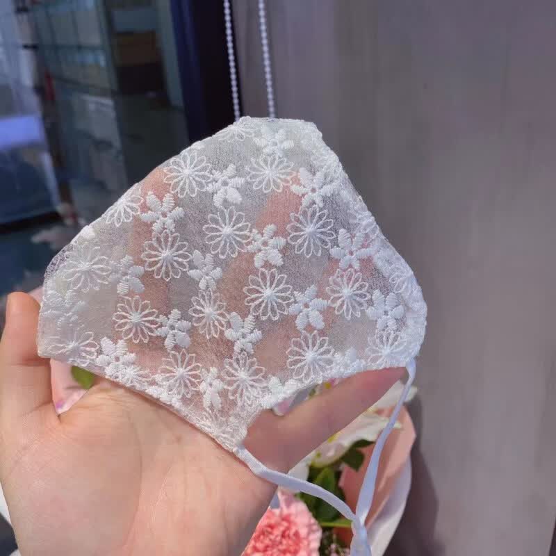 透气蕾丝面罩户外运动休闲立体防晒口罩外层刺绣小花内层网纱时尚潮流