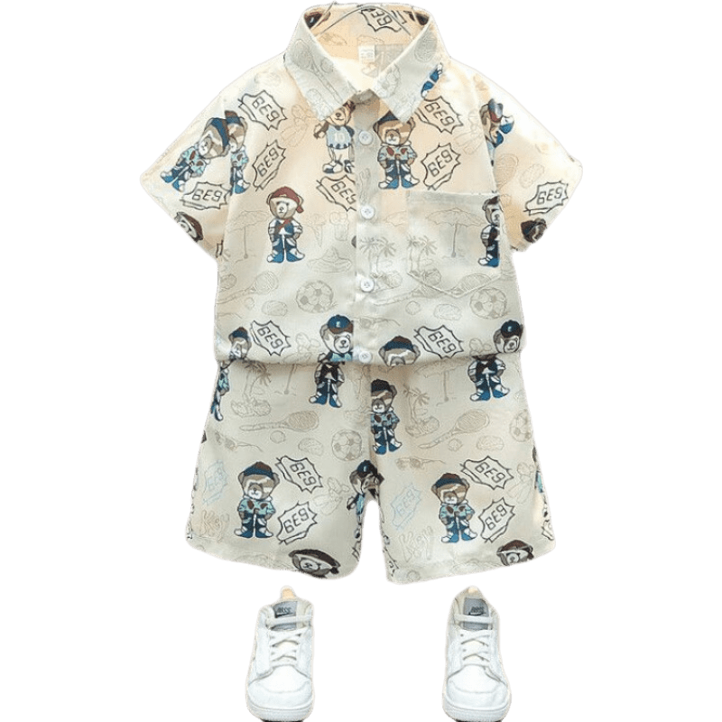 迪士尼（Disney）男童夏裝套裝2025新款兒童短袖襯衫潮男寶寶童裝夏天痞帥男孩衣服 （上衣+褲子）套裝 100 碼（身高90-100cm）