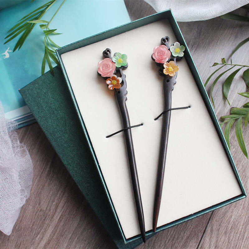 大唐古风发簪发饰梅花黑檀木盘发古代木簪子