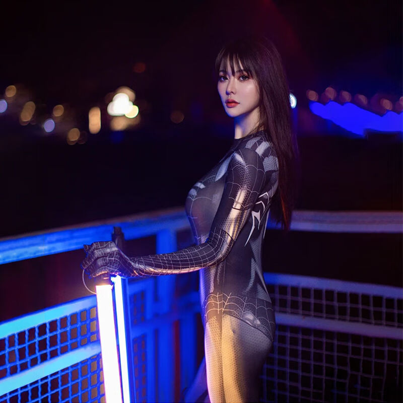 性感女蜘蛛侠紧身连体衣抖音网红摇铃变装制服cosplay动漫套装女 黑色