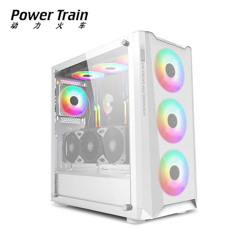 动力火车（PowerTrain）猛禽机箱台式机EATX电脑外壳黑色360水冷侧透玻璃竖装显卡4090白色ATX游戏主机 猛禽机箱 白色