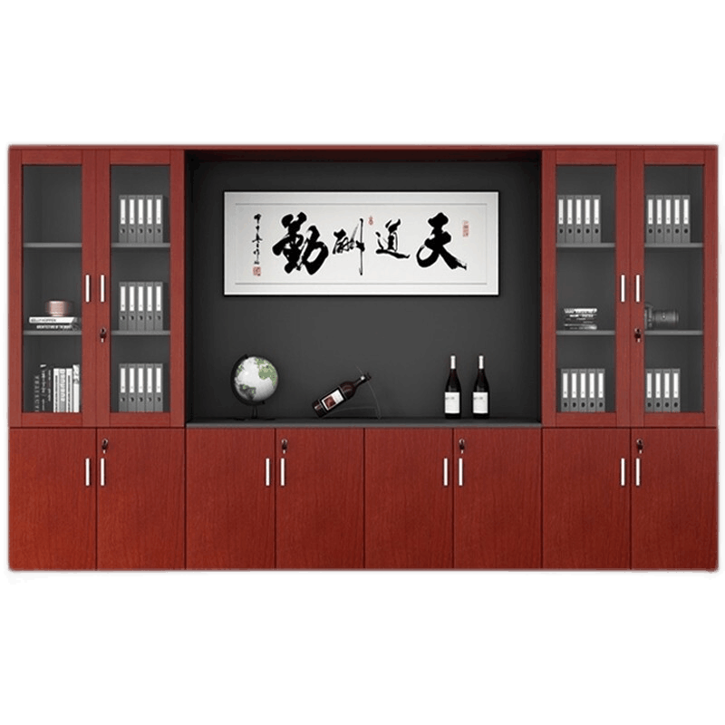 鑫禹恒办公室文件柜带锁储物资料柜落地组合书柜靠墙隔断柜档案柜 木质书柜板式背景柜 红胡桃2门