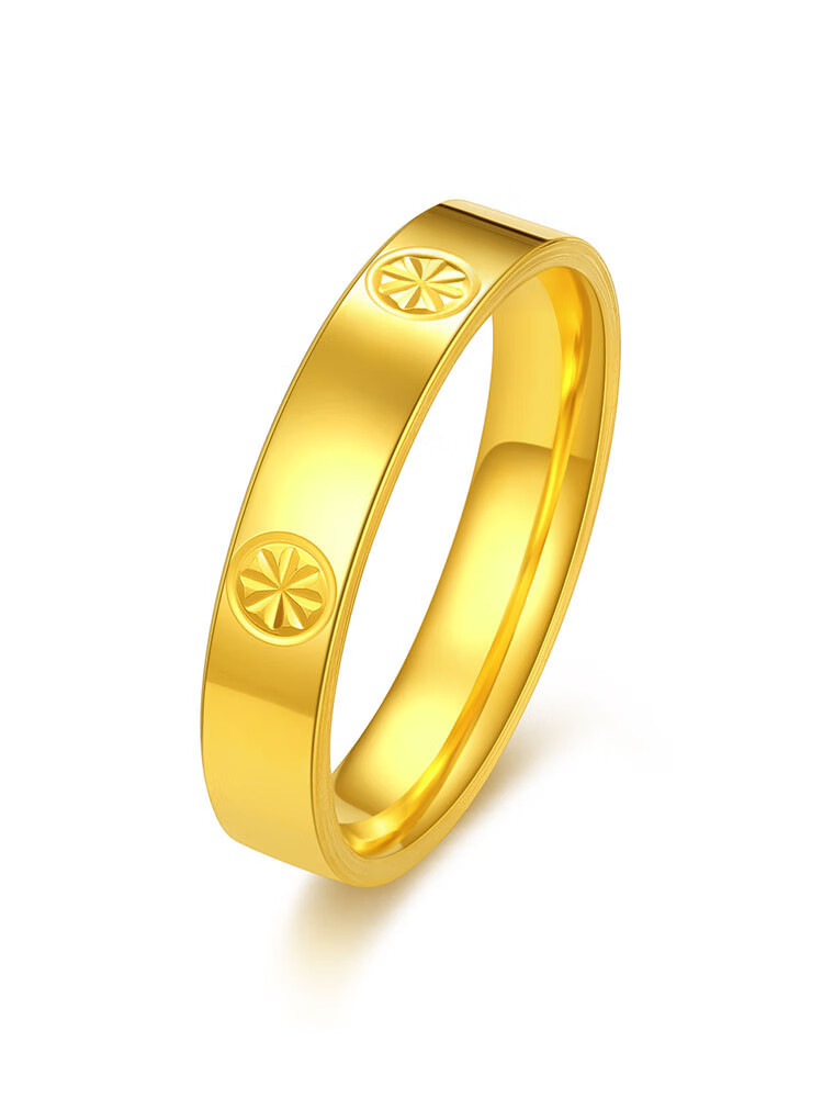 snqp金色素圈指环光面带钻纹戒指时尚简约单调光面情侣对戒百搭气质