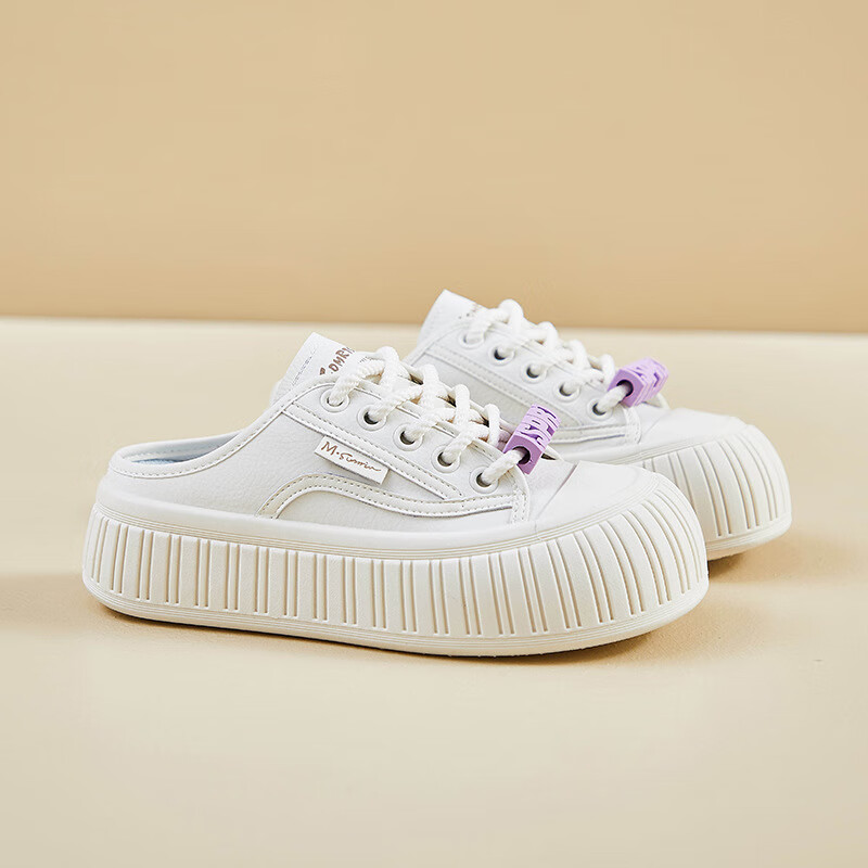 sagiv卡迪高官方女鞋2024夏季新款ins半托小白鞋女透气学生板鞋休闲厚