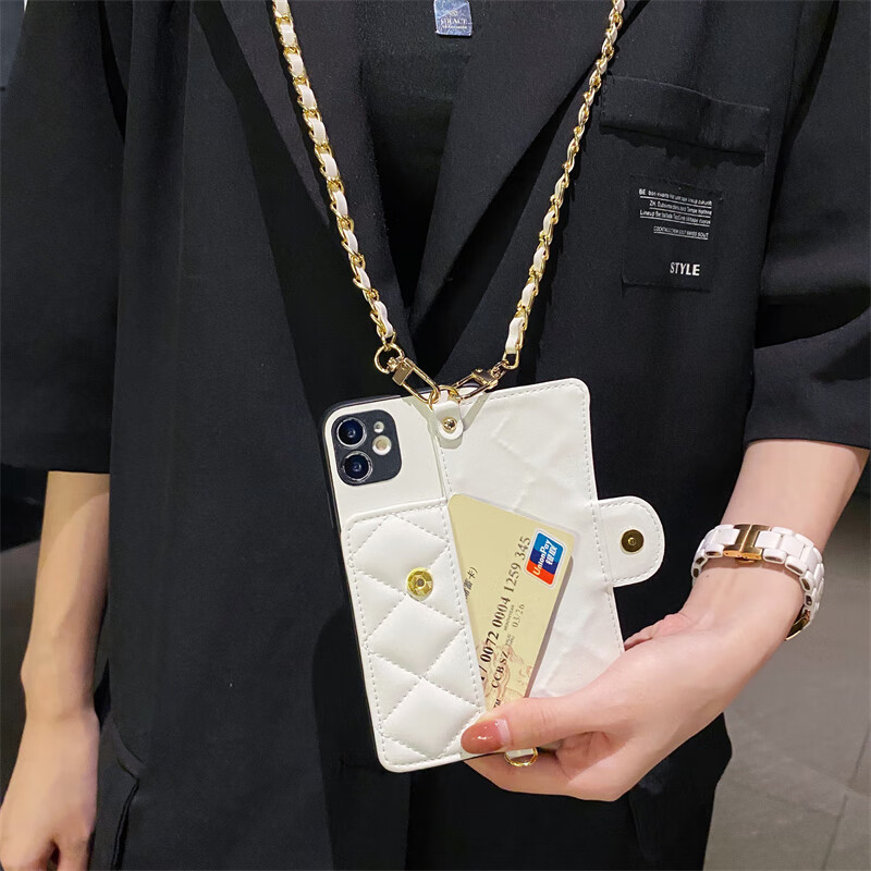 情侣兔华为nova15手机壳14活力版11/10斜挎背带13pro插卡7por零钱包6se轻奢5ipro小香风包9pro可装卡  白皮链条斜挎 其他型号请备注