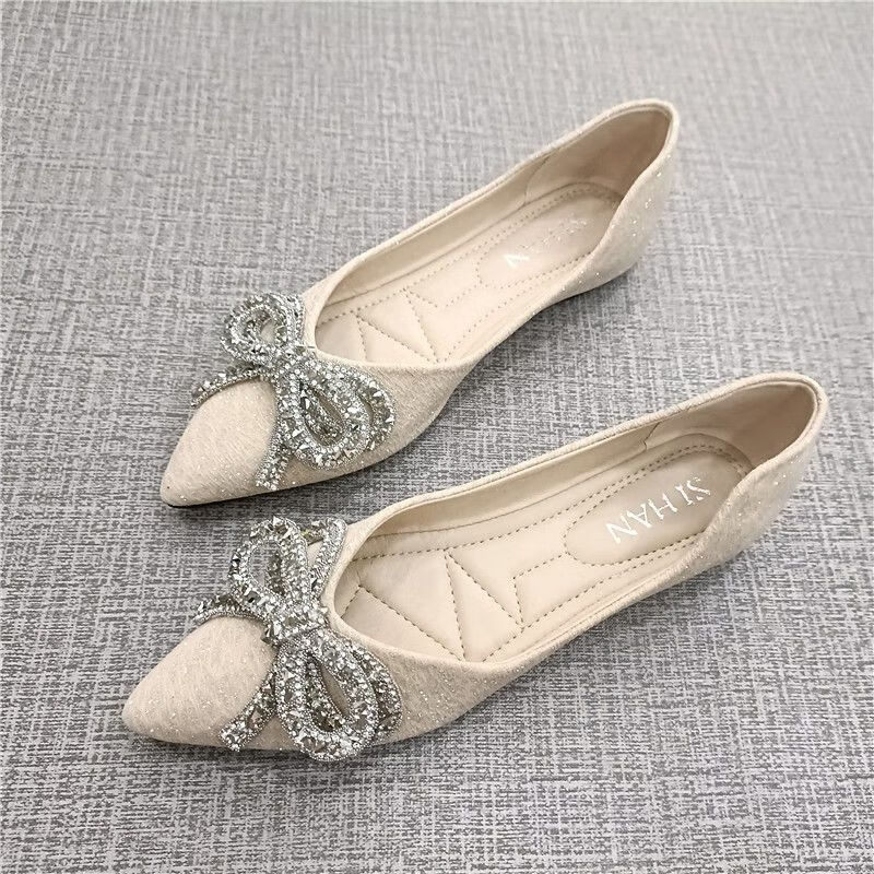 乐拓健(letuojian)小码33平跟尖头夏软皮女鞋蝴蝶结新款鞋子浅口2024