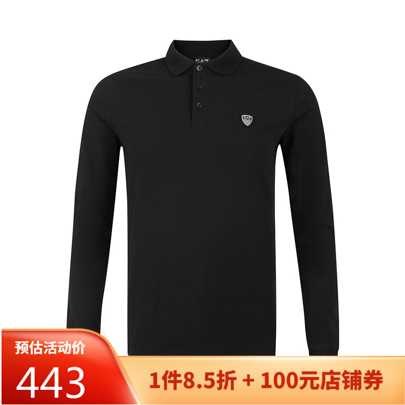 阿玛尼（ARMANI）EA7 男士品牌徽标长袖POLO衫 黑色8NPF95 PJ03Z 01200 L