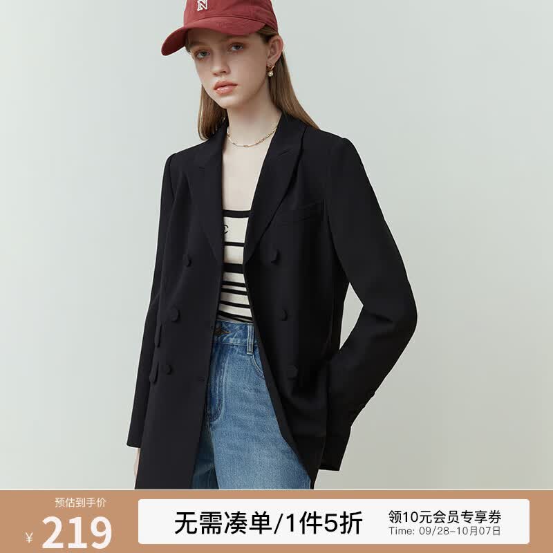 范思蓝恩23FS11065 戗驳领西装外套女春秋2023年新款韩版休闲西服 黑色 S属于什么档次？