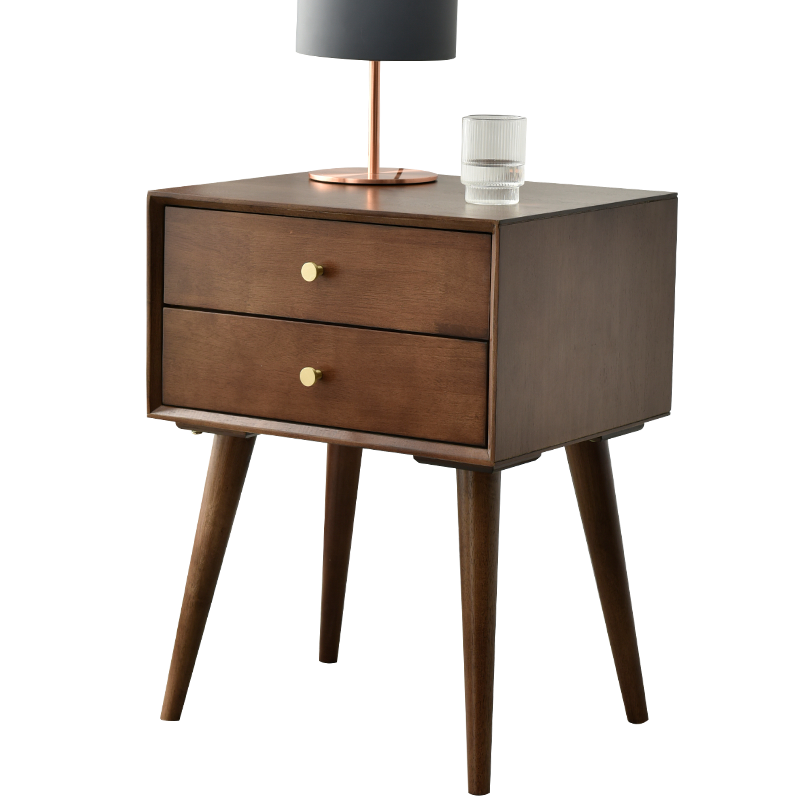 艺柳园 实木床头柜现代简约卧室床边柜小柜子收纳柜储物柜 两抽床头柜【胡桃色】