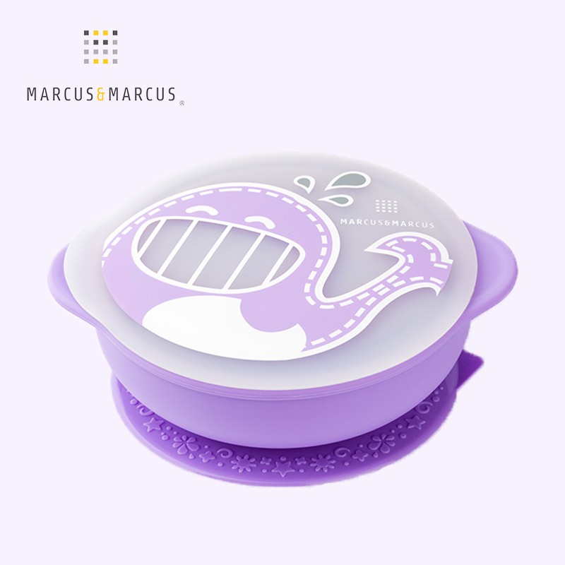 marcus&marcus马库斯 儿童辅食碗 宝宝带盖吸盘碗 吃饭训练汤碗 婴儿餐具 鲸鱼紫
