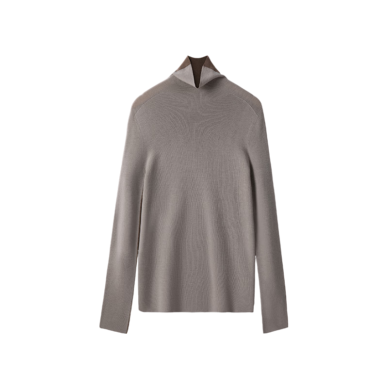网易严选【断码清仓】100%美利奴羊毛无缝一体毛衣打底衫羊 高领可机洗-灰驼拼色 升级款 L （170/88A）