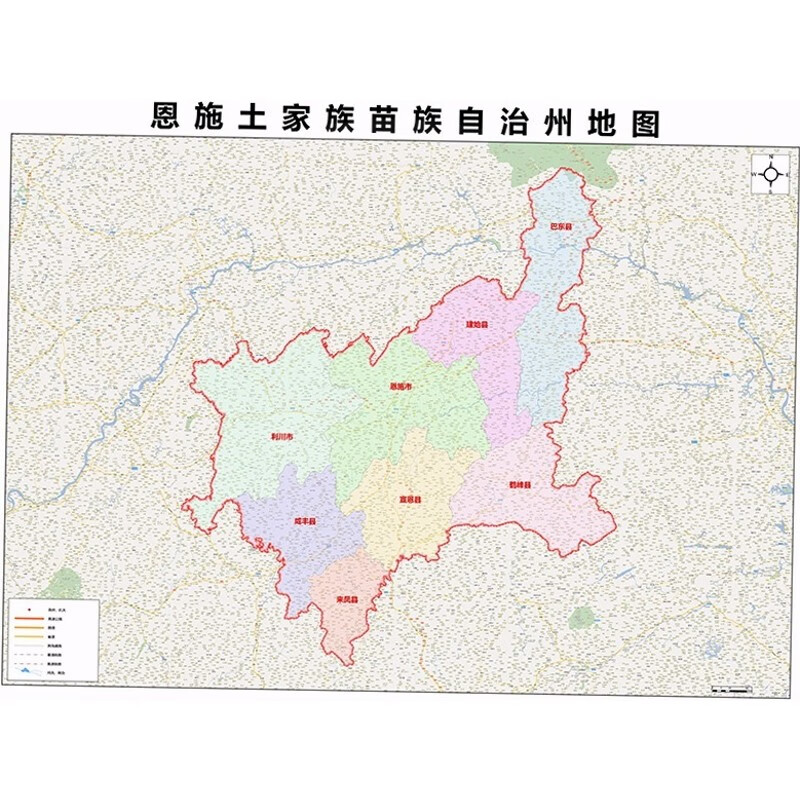 2024新款恩施州地图贴图 办公室挂图 高清防水墙壁装饰画定制地图