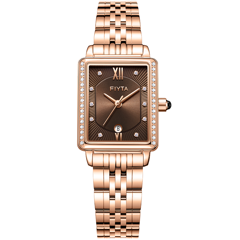 飞亚达fiyta倾城系列小蛋糕女士石英表玫瑰金手表女小方表送女友礼物