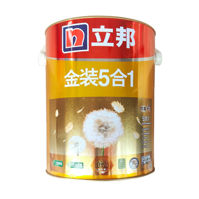立邦金装净味五合一乳胶漆室内家用水性环保白色面漆内墙涂料5升 白色