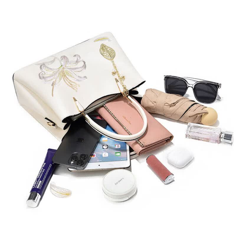 游子吟母亲节礼物送妈妈包包女包实用50岁60长辈女士手提包刺绣款女包 康乃馨刺绣款-赠礼品袋+丝巾