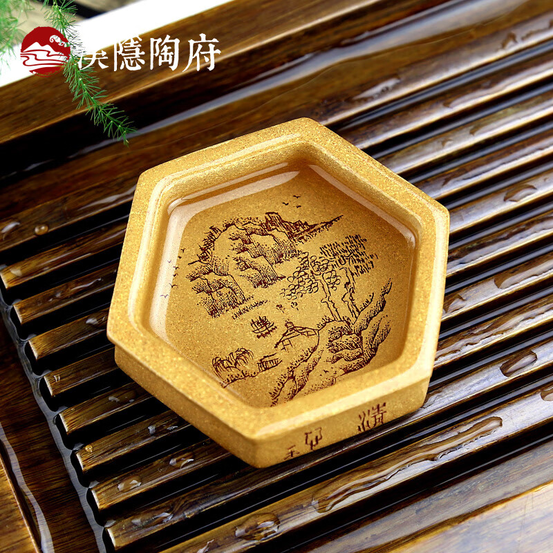 溪隐陶府精品紫砂品茗杯 手工茶碗茶盏段泥六方山水功夫茶杯茶具 老段六方