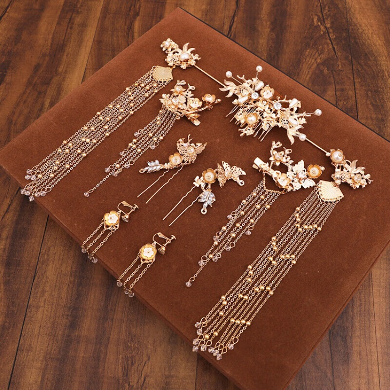 服发饰汉服古装新娘头饰流苏中式古风套装结婚龙凤褂配饰 蝴蝶耳夹款