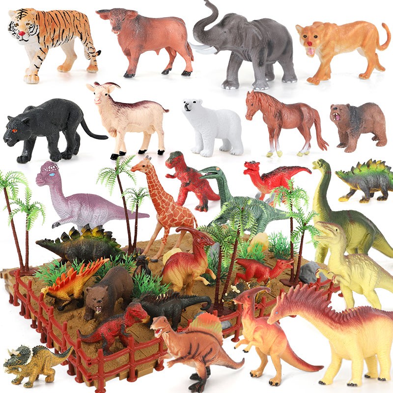 纽奇（Nukied）儿童恐龙玩具男孩3-6岁动物模型霸王龙长颈鹿野生动物套装礼物 带场景恐龙动物74件套