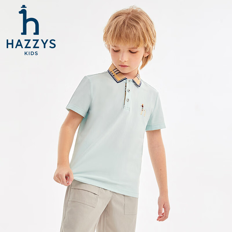 哈吉斯(HAZZYS)童装男女童T恤夏新品经典翻领弹力简约短袖polo衫 松叶绿 165
