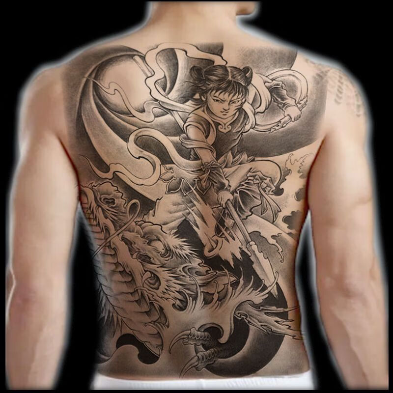 心古满背老传统哪吒挑龙筋半臂纹身贴防水持久社会男女逼真遮疤纹身贴