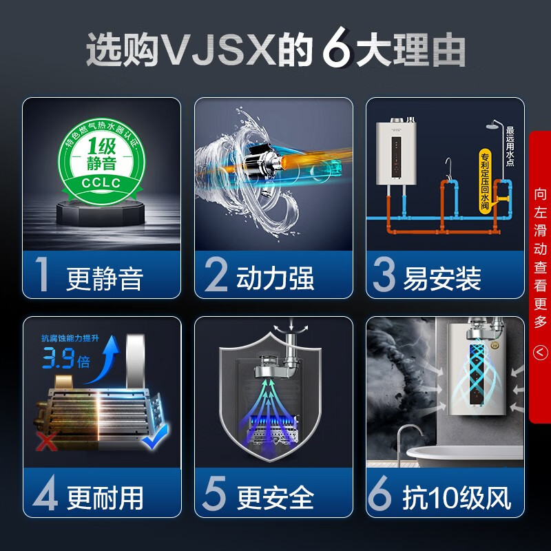 史密斯 专利1级静音零冷水16升增压恒温燃气热水器 不锈钢换热器8年包换 家用恒温 JSQ31-VJSX(天然气)
