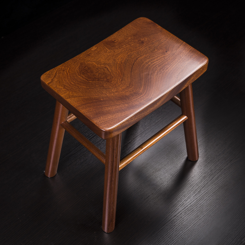 墨空 实木方凳凳子功夫茶桌椅组合现代中式茶桌椅琴凳餐凳原木整板 茶缘刚花方凳高44.5*38*26cm