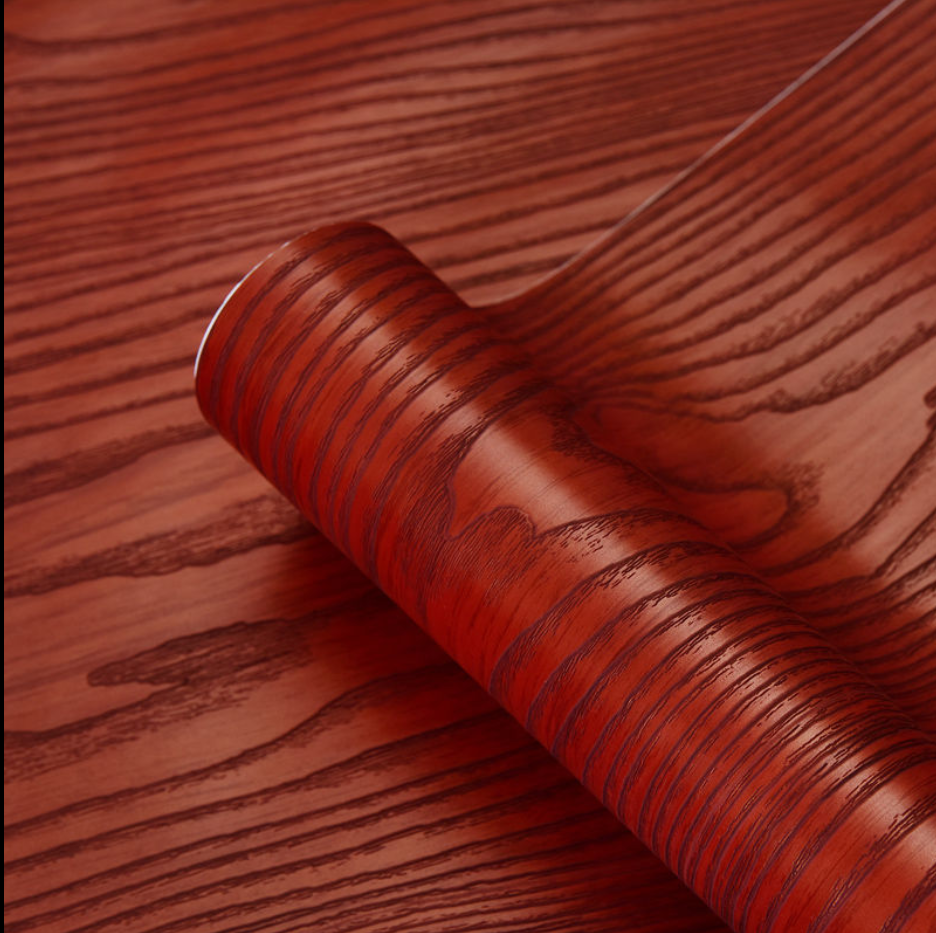 颜莱新品黑红胡桃木纹门柜胡桃木皮自粘音箱贴纸家具橱柜桌面翻新贴皮