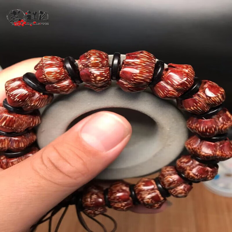 茗祥阁滴血莲花菩提手串南派大师精工雕刻镂空矮桩满红八瓣十八子念珠