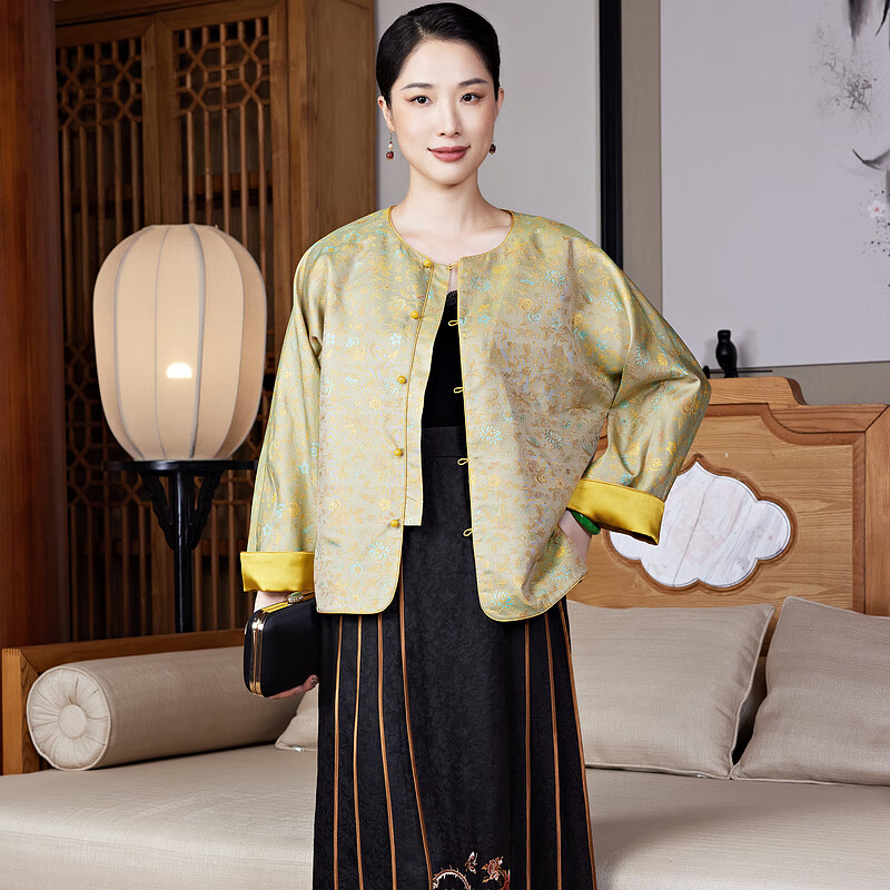 璽玥2025秋季新款中國風非遺宋錦桑蠶絲高檔新中式唐裝上衣外套女新年 圖片色 S （體重100內）